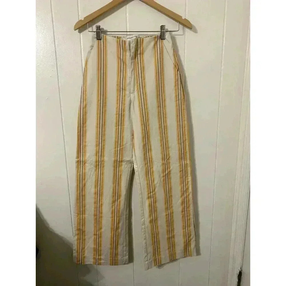 NWT Abercrombie and Fitch Women's Pants XS Striped Wide Leg Elastic 100% Cotton